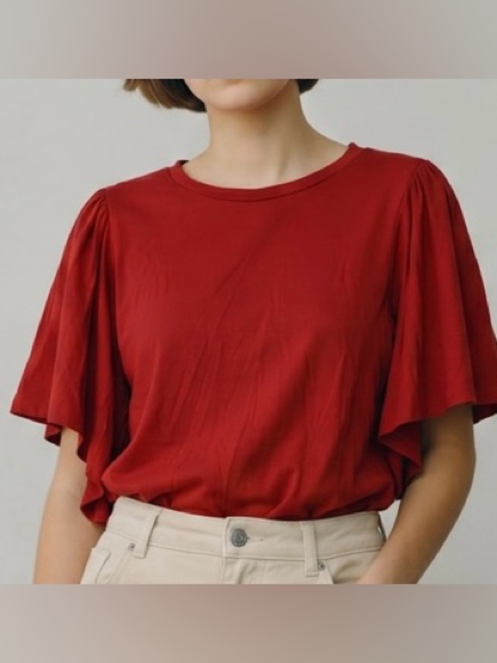 Agnes & Dora Red Short Sleeve Draped Top